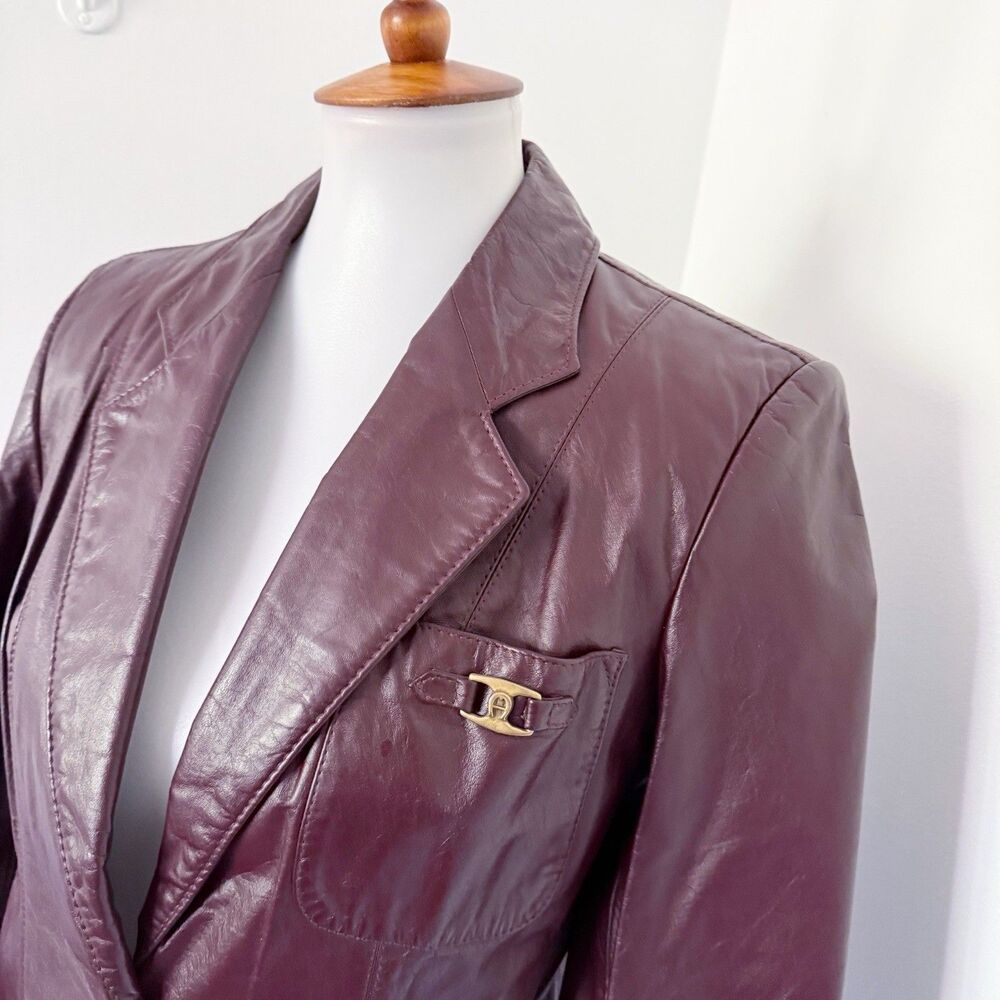Vintage Etienne Aigner Leather Blazer Jacket Womens Oxblood Size 6 XS/S Small - Picture 6 of 16